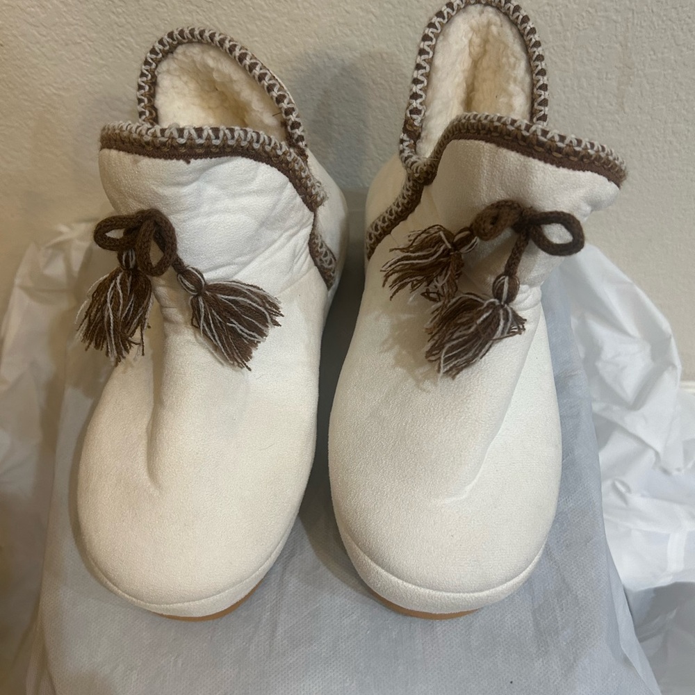 White and Brown Tassel Slippers